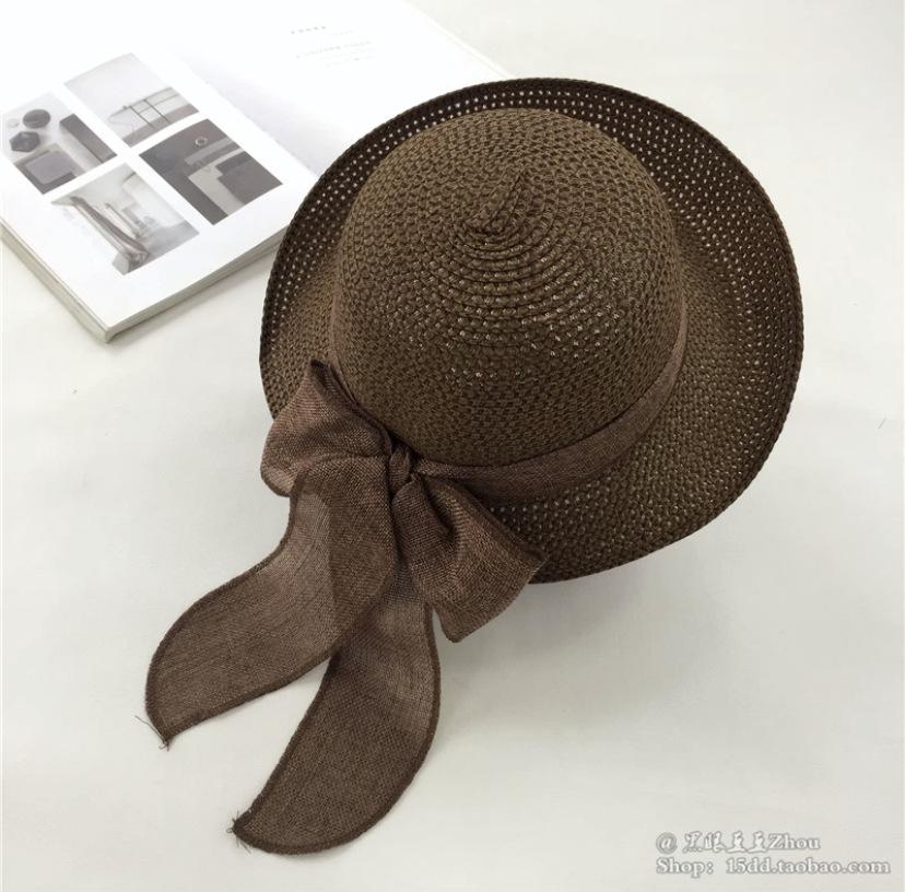 Bow Straw Hat Beach Hat Women's Summer Seaside Casual Versatile Sun Hat Big Brim Vacation Cool Hat Summer