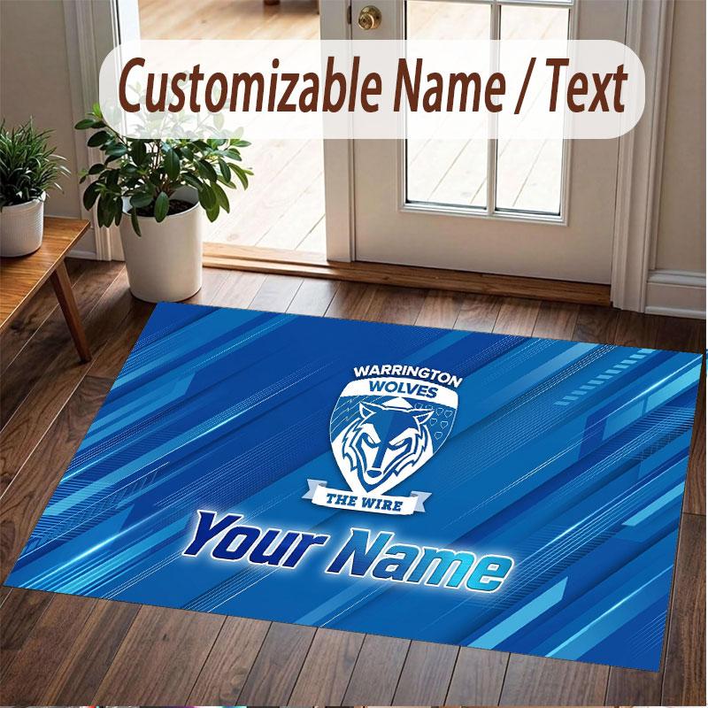 Custom Rug Warrington Wolves Pattern Print Name Text Soft Non‑Slip Floor Carpet for Home Indoor Decoration