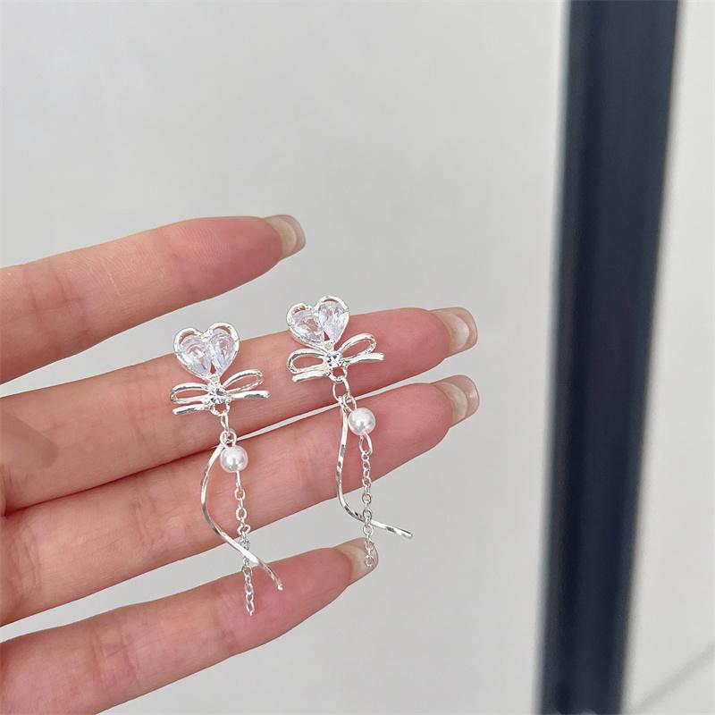 Exquisite Heart Shaped Zircon Earrings For Women Girls Luxury Long Tassel Earring Wedding Party Zircon Gifts