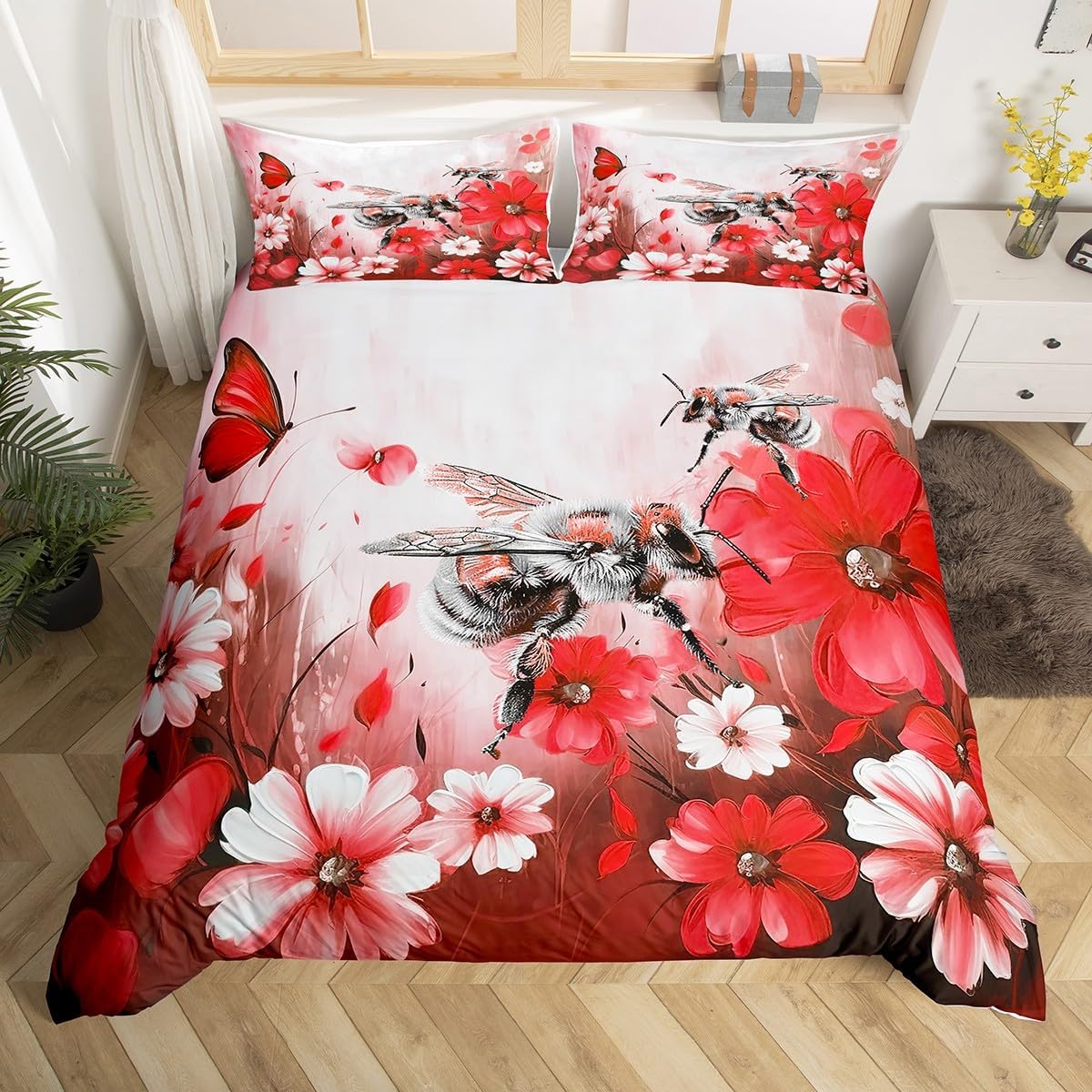 

Oil Painting Floral Birds Duvet Cover Queen King Size Aesthetic Animal Floral Bedding Set 3 Pcs For Kids Girls Teens And Women EU Single(135x200cm)