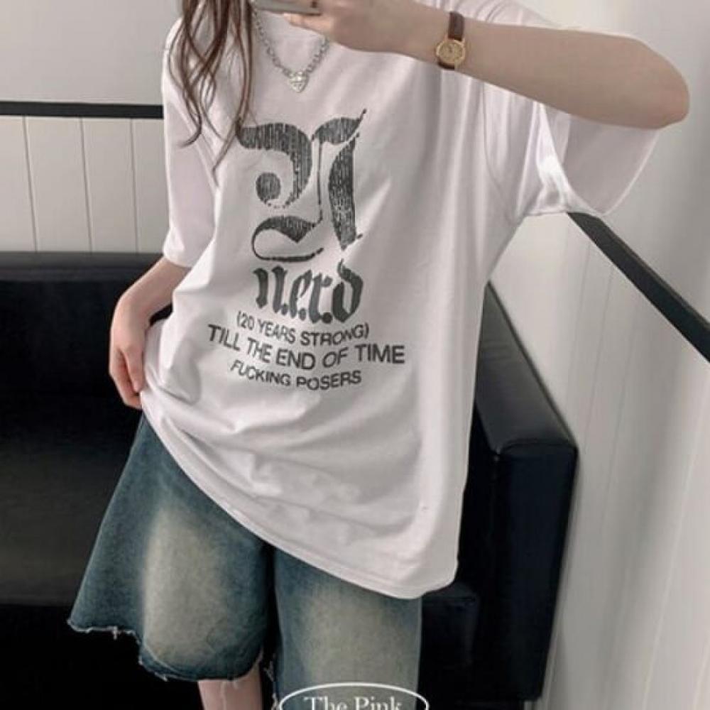 The Pink Men S overSized Logo Crack PrinTing T ShirT