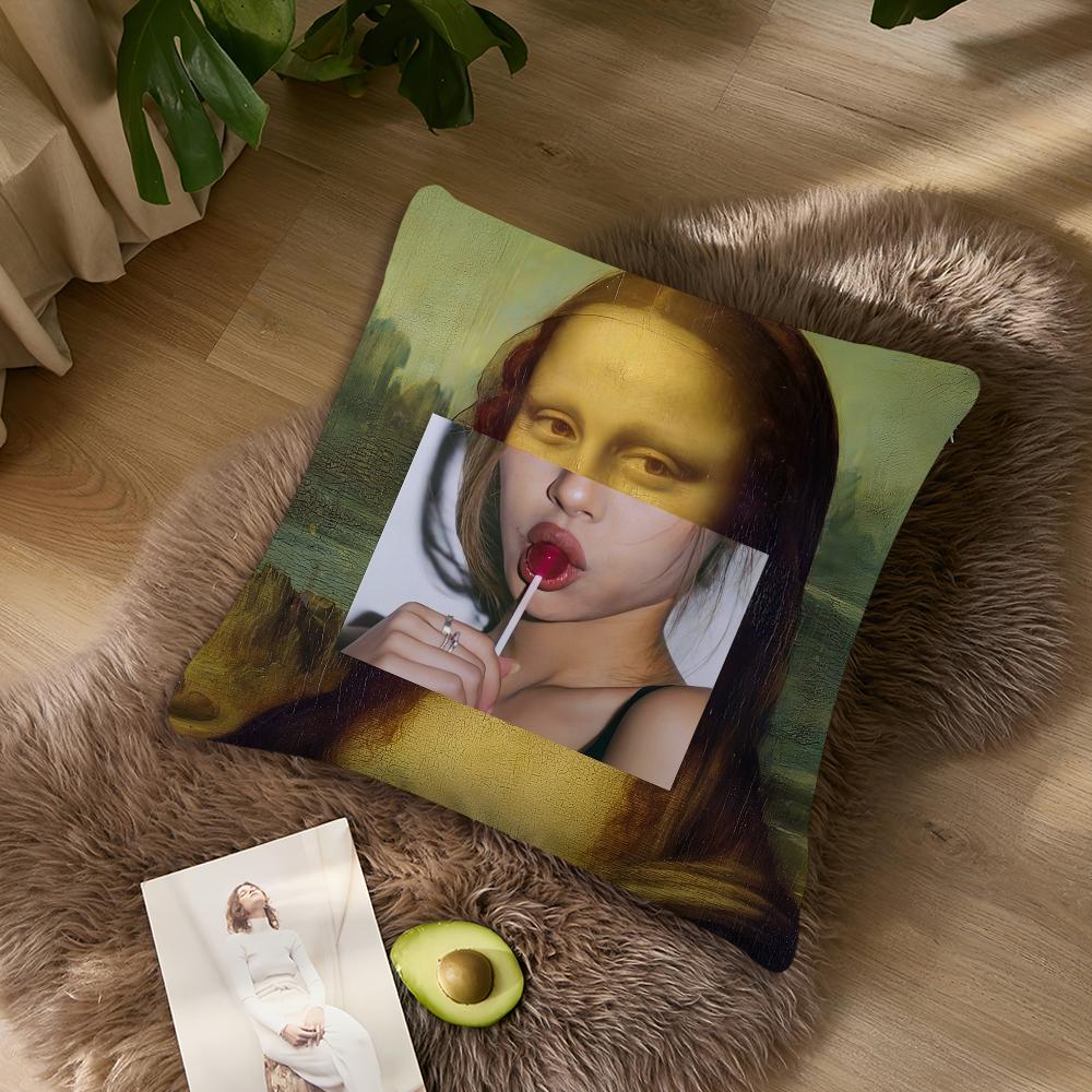 Aesthetic Art Mona Lisa Funny Pillow Case Sofa Living Room Bedroom Headboard Backrest Cushion Square Cushion Nap Time