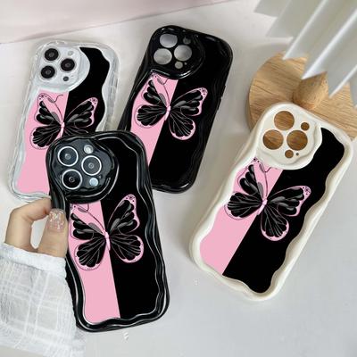 N40 Butterfly Wavy Phone Case for iPhone 15 14 13 Pro Max 8 Plus Samsung S24 S23 Ultra A54 A14 A34 Xiaomi Redmi 13C Huawei Honor Soft Back Cover