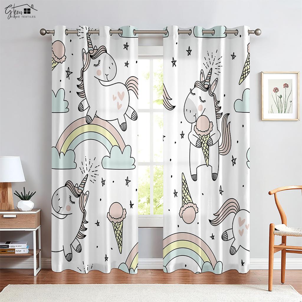 Adorable Cartoon Unicorn Starry Sky Rainbow Printed Drapes Children ' s Space Ornament Drapes Children ' s GiftHouseholdOrnament