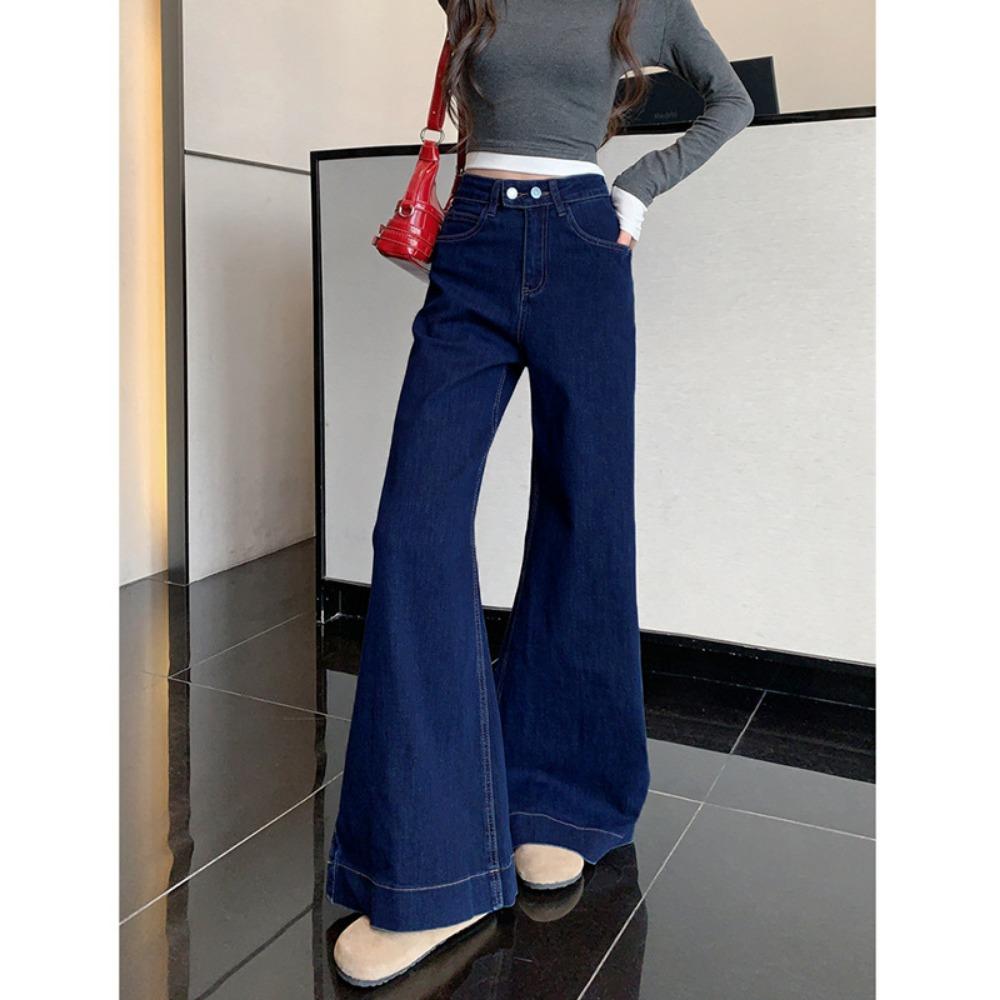 

Персонализированные уличные джинсы с двойной пряжкой и широкими штанинами, женские, новые весенне-осенние, свободные, длинные, с высокой талией, модные S темно-синий