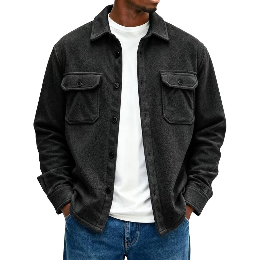 Men's Color Long Sleeve Casual Jacket with Lapel Collar and Pockets Relaxed Fit Fall Winter