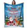 1pc Soft Warm Flannel Blanket - Santa & Reindeer Christmas Design with Merry Christmas Lettering, 280gsm Heavyweight All-Season Cozy Throw for Bed, So