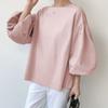 Sweet Summer K-style Fashion Solid Color round Neck Loose Cotton Lantern Sleeve Shoelace Half-Sleeve Shirt Tops Women