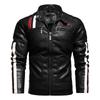 Men's Motorcycle Leather Racing Suit Colorblock Embroidery Motorcycle PU Jacket Windproof Cotton Jacket