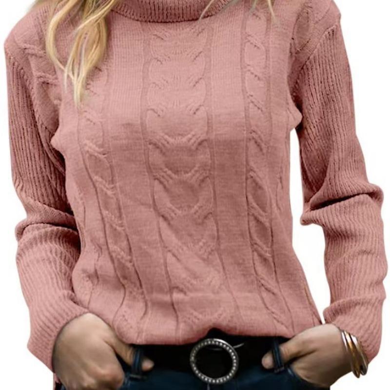 Women S Vintage Solid Color High Neck Long Sleeve Pullover Knit Sweater