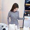 Autumn Korean Design Striped Lace-up Bow Contrast Color Long-sleeved T-shirt Is Versatile and Trendy