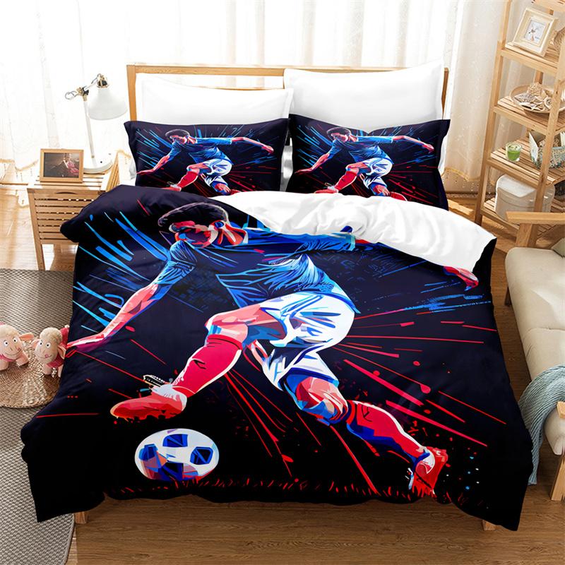 Football Bedding Set Boys Duvet Cover Ball-game Star Quilt Cover Room Gorgeous Competitive Sports Bedding Queen Duvet Cover Set