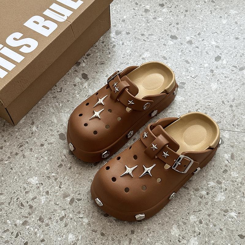 

Puff hole shoes Internet celebrity slippers women s summer new students summer out bag head cool slippers 39-40 коричневый