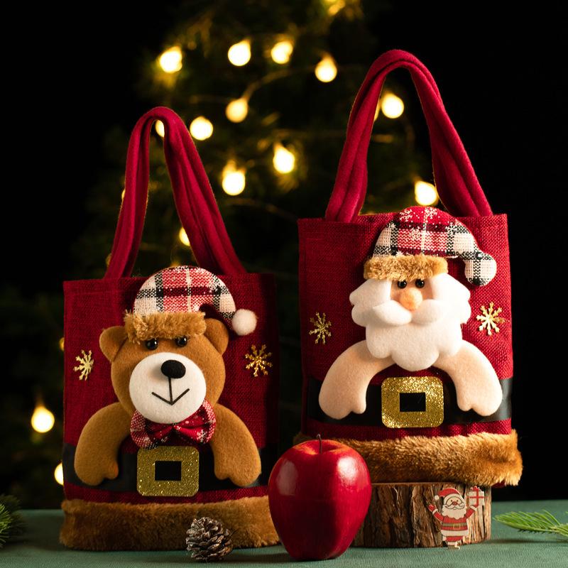 

Christmas Gift Bags with Handles - 2 Pack Red Green Drawstring Apple Goodie Bags for Santa Gifts, Christmas Party Favors