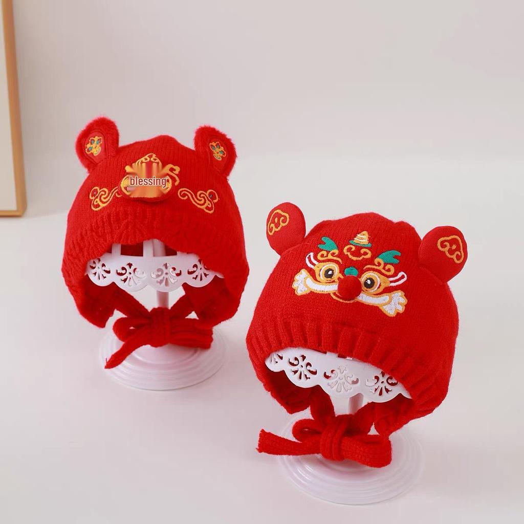 Baby Red Wool Hat with Ear Protection - Autumn/Winter Celebration for Boys & Girls