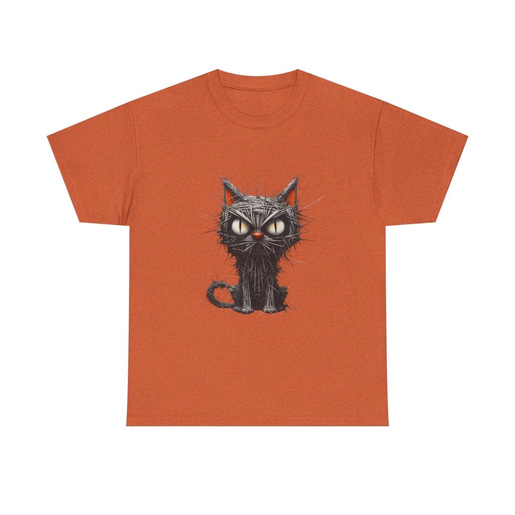 Funny Angry Cat Made of Sticks Unisex Heavy Cotton Tee, Cat T-Shirt Kitten Tee