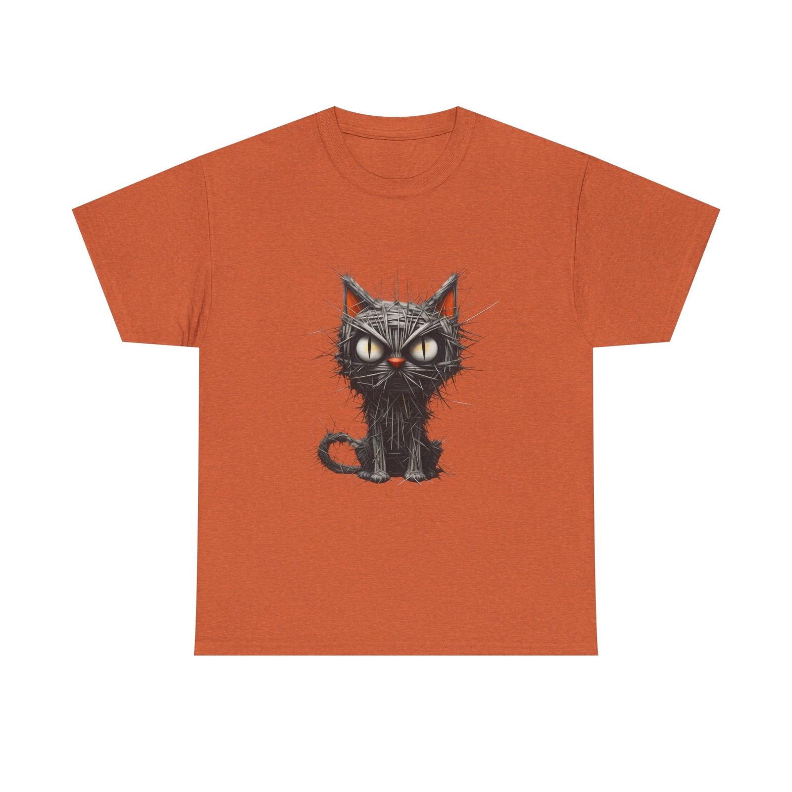 Funny Angry Cat Made of Sticks Unisex Heavy Cotton Tee, Cat T-Shirt Kitten Tee M