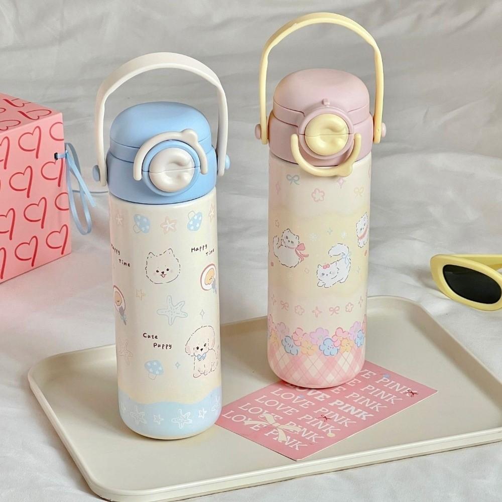 Cartoon Kitten Water Bottles 316 Stainless Steel Vacuum Mug Trendy Insulated Cup  for Lady Girls