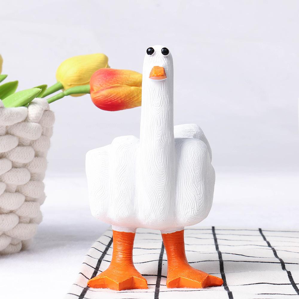 Novelty Resin Middle Finger Duck Decor Zakka Style Desktop Mini Sculpture Funny Office Desk Accessory