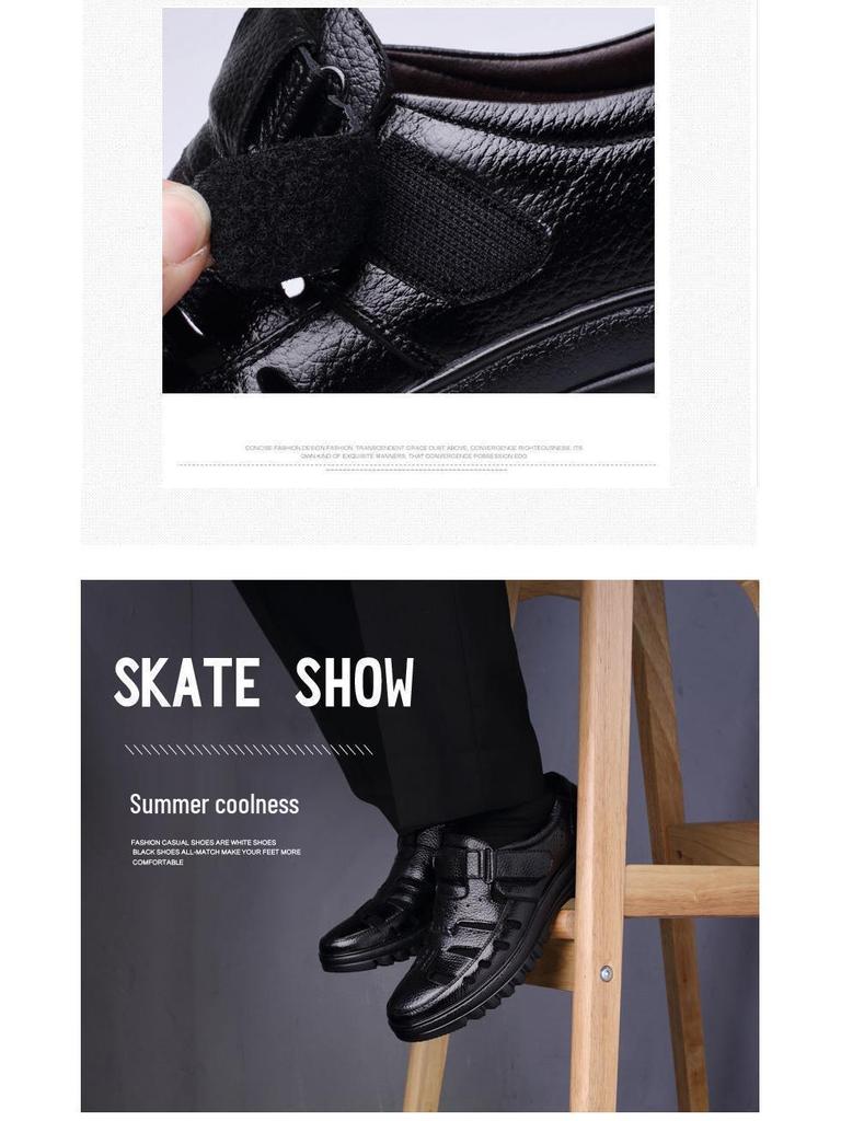 Męskie sandały z prawdziwej skóry z ażurowym wzorem - Oddychające letnie modne buty dla taty