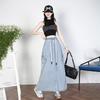 Dimanaf 2025 Plus Size Summer Elastic Denim Skirts Women A-Line Fashion Loose Long Skirt High Waist Vintage Maxi
