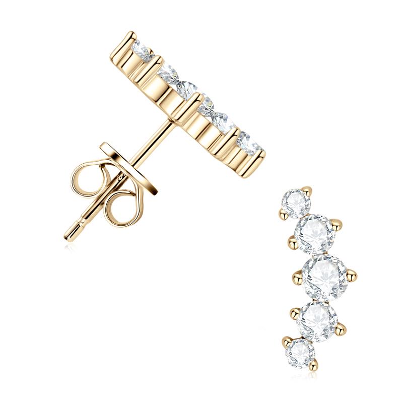 Factory Direct Supply with Certification Moissanite Earrings Graduated Curved Climber Earrings in 925 Sterling Silver for Women