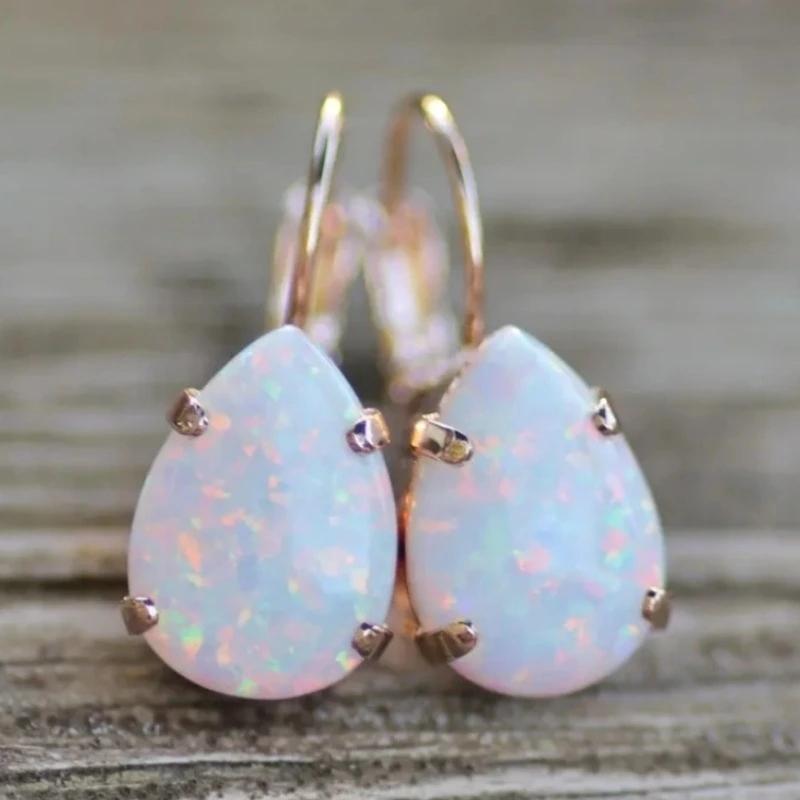 Fashion Rose Gold Color Water Droplet Inlaid Imitation Opal Dangle Earrings for Women Delicate Engagement Party Earrings