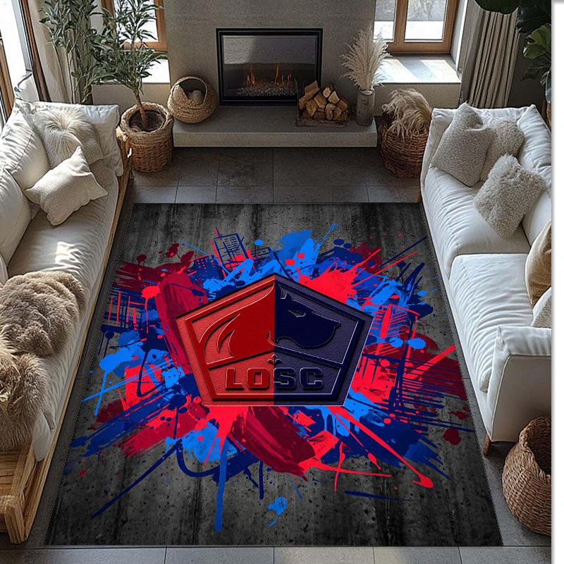 LOSC Lille FC Soccer Football Pattern Soft Area Rug Non Slip Indoor Floor Carpet Sports Decor Mat for Bedroom