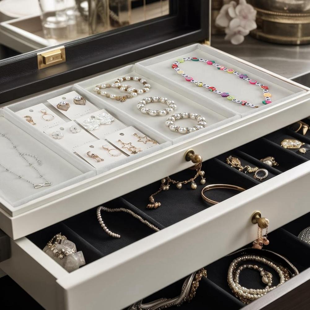 A95D-8 Pcs Small Velvet Jewelry Tray Stackable Jewelry Drawers Organizer Trays Jewelry Storage Trays 8.3 X 4.7 X 1 Inches