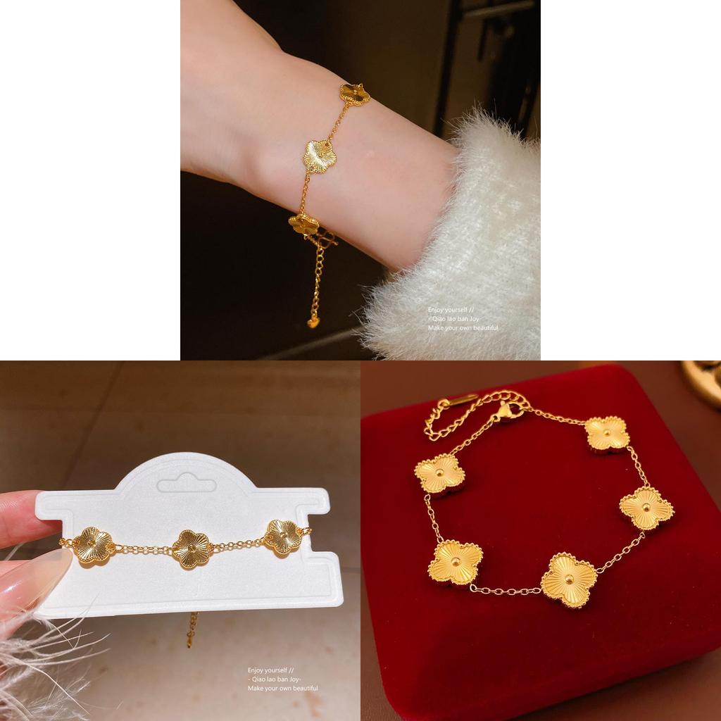 New Chinese Style Titanium Steel Flower Bracelet With Dshaped Pattern For Women