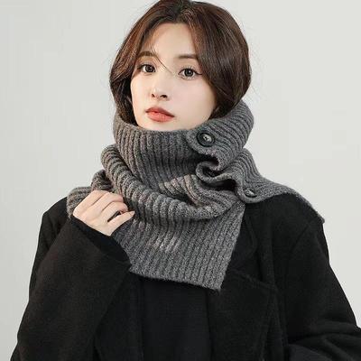 Retro Warmer Strickwoll-Knopfschal Damenmode Vielseitiges Split-Neck-Cover Kalter Nackenschutz Schal
