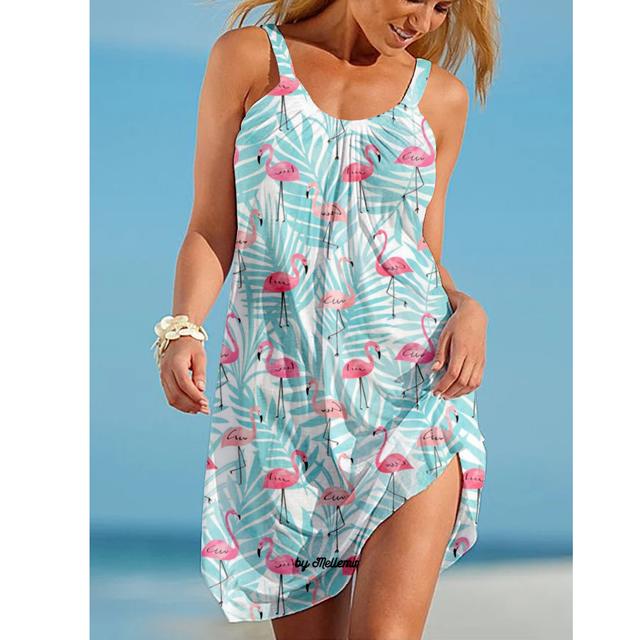 Sunflower Print Beach Dress Women Boho Sexy Strap Mini Dress Summer Floral Party Dresses Sleeveless Hem Sundress Camisole Short