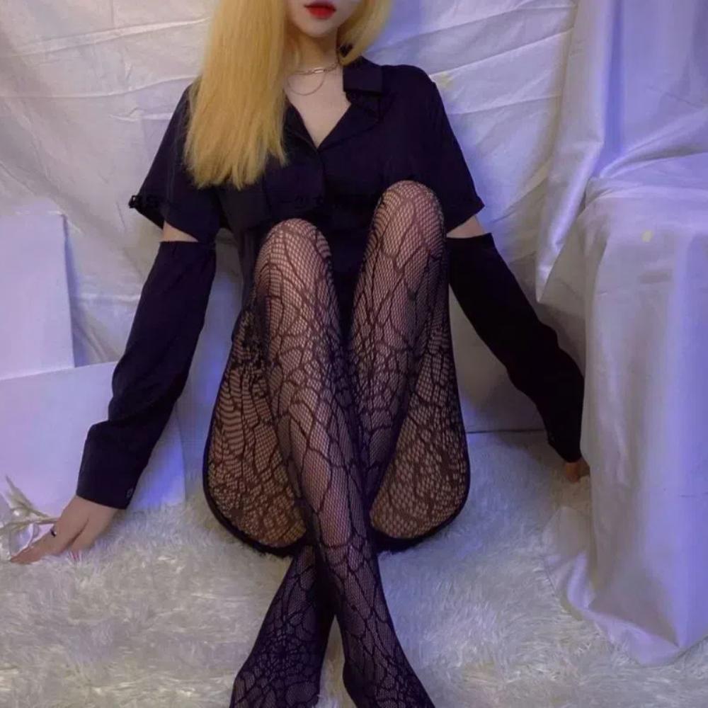 

Transparent Gothic Lolita JK Long Stockings Stripe Spider Fishnet Pantyhose Halloween