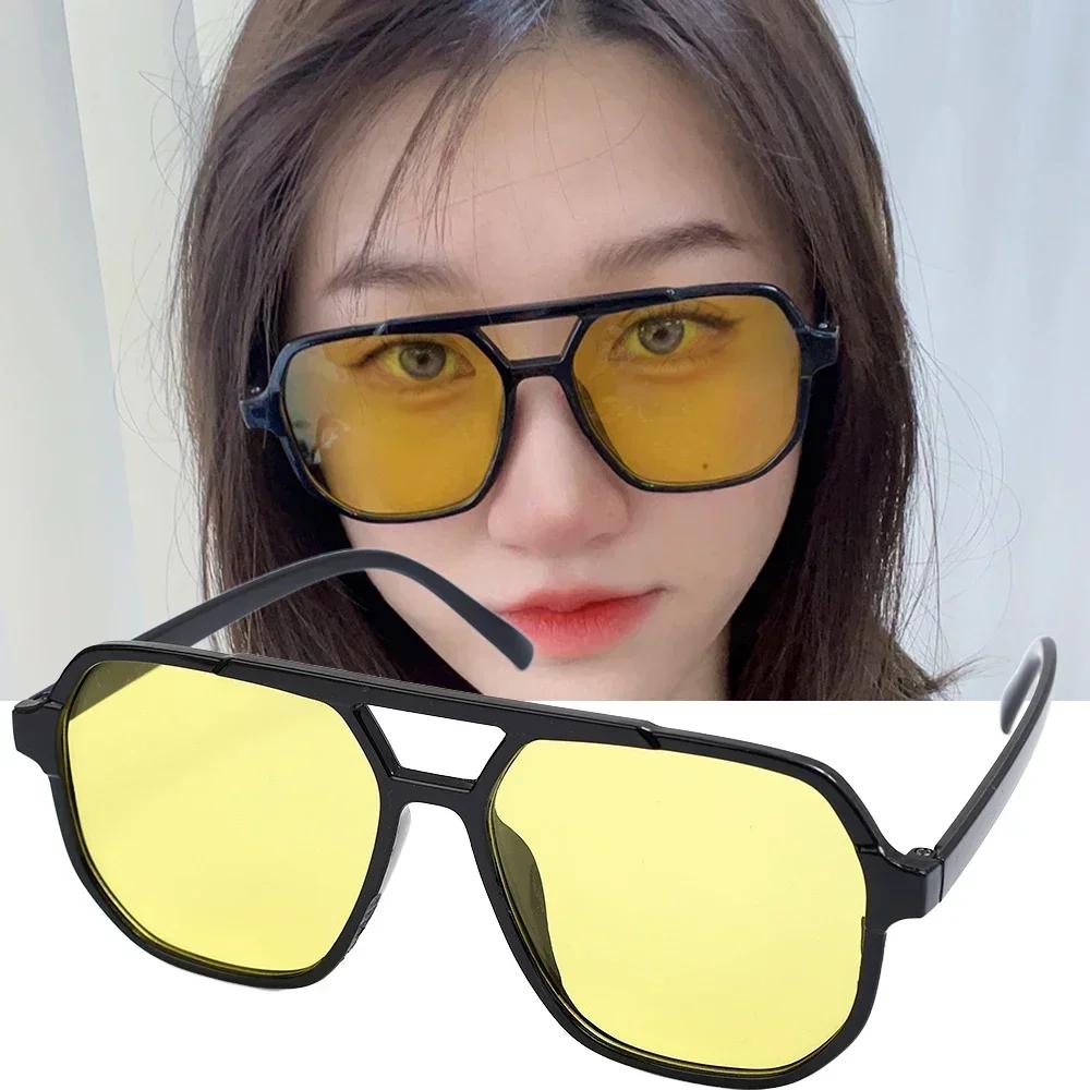 Vintage Übergroße Sonnenbrille Damen Retro Marke Großer Rahmen Sonnenbrille Weiblich Schwarz Gelb Ins Style Eckige Brille Oculos De Sol