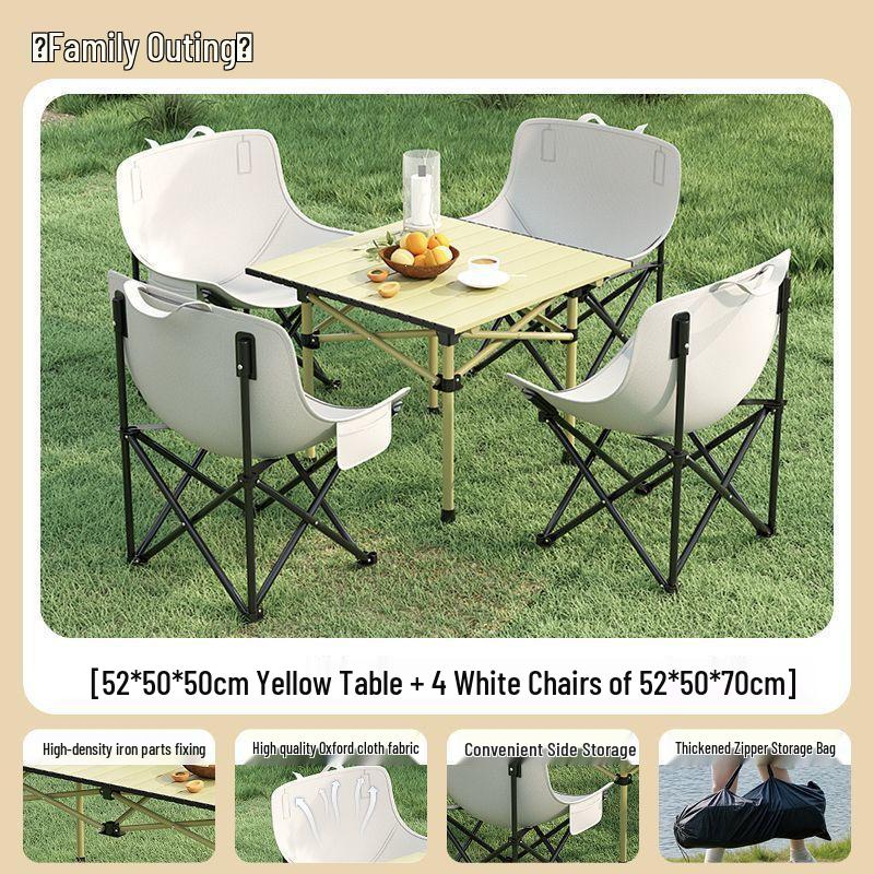 High-Back Portable Moon Chair and Folding Table Set for Camping and Picnic
