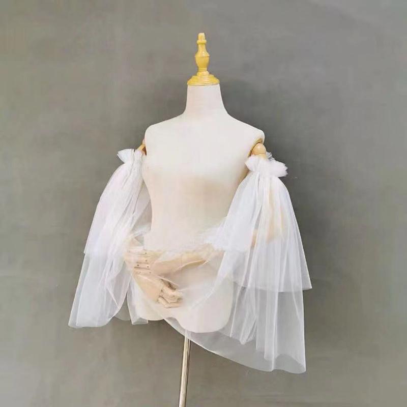 Bride Wedding Gloves Gauze Summer Fairy Sweet Long Removable Puff Sleeves White Tulle Party Dress Accessory