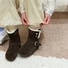 Fleece thickened snow boots women's winter warm cotton shoes are super good-looking, versatile and comfortable round head belt buckle short boots