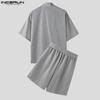 INCERUN Two Piece Suit Summer Men Short Sleeve Front Cross Shirts Bandage Pants Outfits Sets