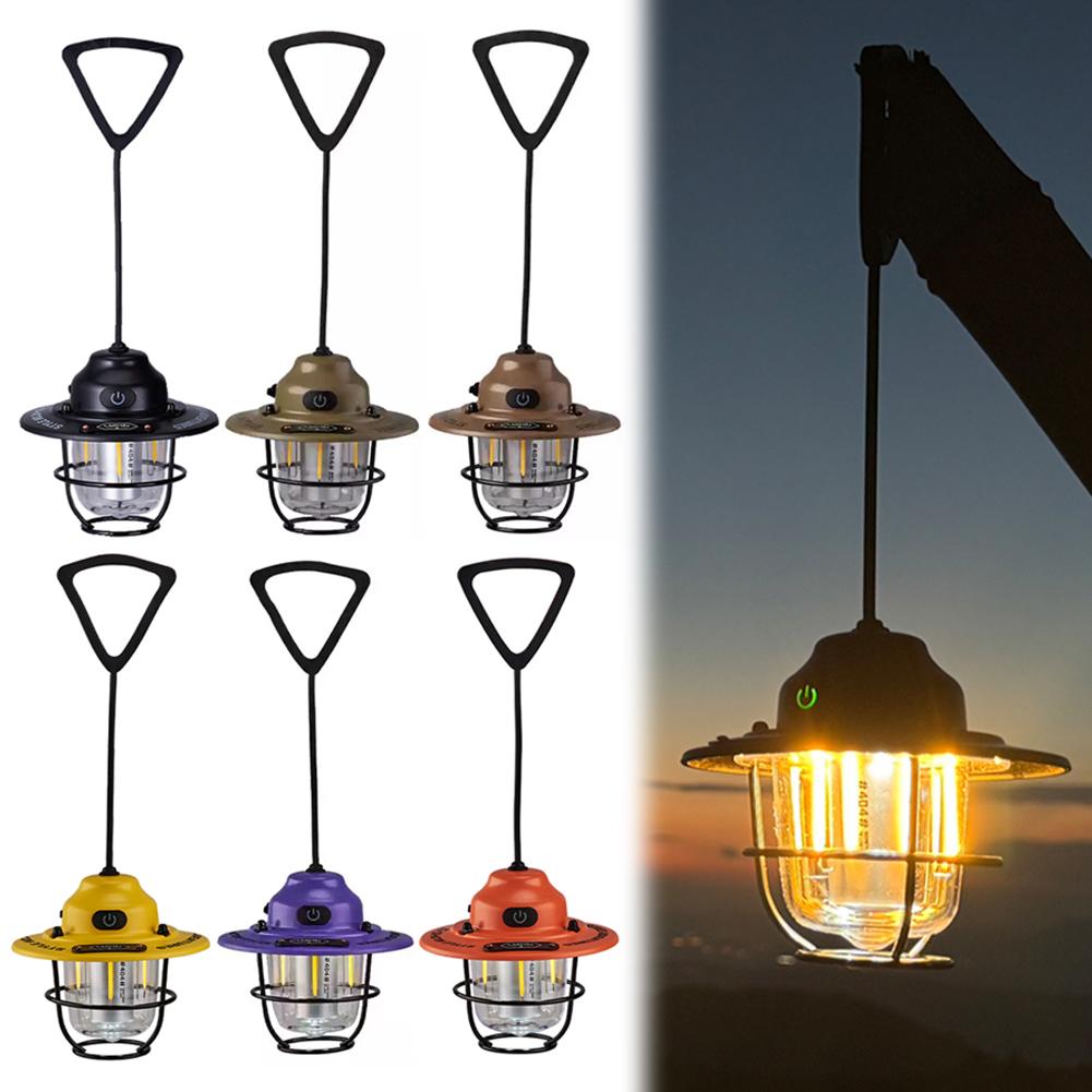 LED Retro Small Droplight USB Charging Portable Camping Lantern IPX4 Waterproof Camping Hanging Lamp for Camping Hiking Fishing