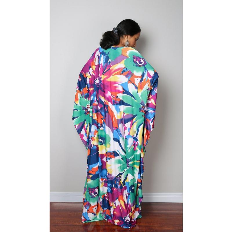 Mote for kvinner Vår Høst Fargeblokkprint Langermet V-hals Løs Midje Hverdagskjoler