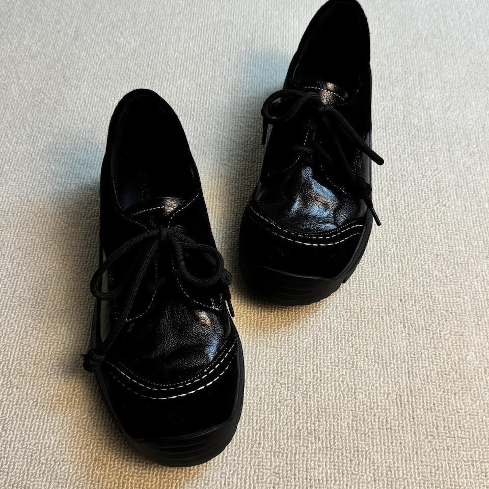 "Commuter Moral Training" Retro Academy Small 4cm Lace-up Round Toe Platform Single Shoes Women's British-style Leather Shoes