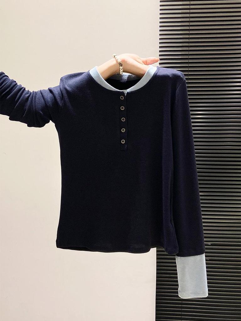 Warm Brushed Women's Henley Long Sleeve Slim Fit Base Layer for Autumn/Winter