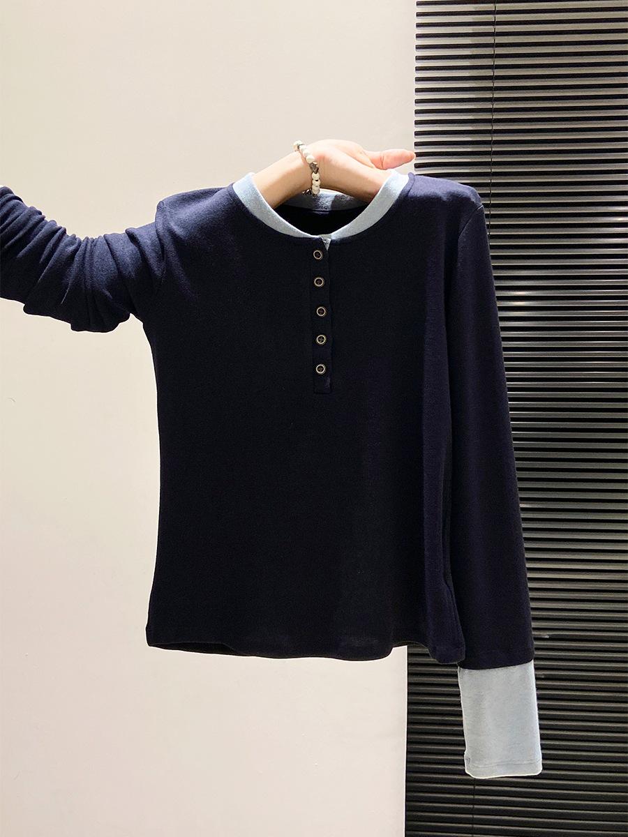 

Warm Brushed Women s Henley Long Sleeve Slim Fit Base Layer for Autumn/Winter Extra Large темно-синий