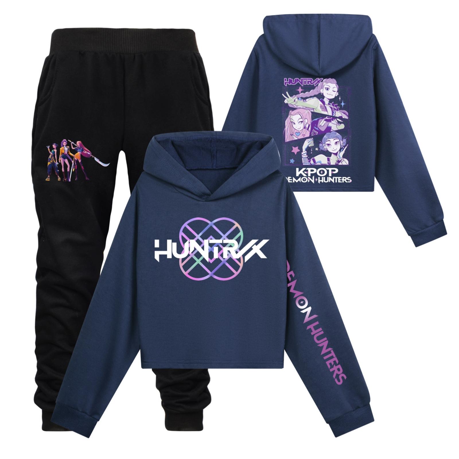 

Дитячий худі та штани, двокомпонентний спортивний костюм, комплект одягу з довгим рукавом та принтом Темно-синій