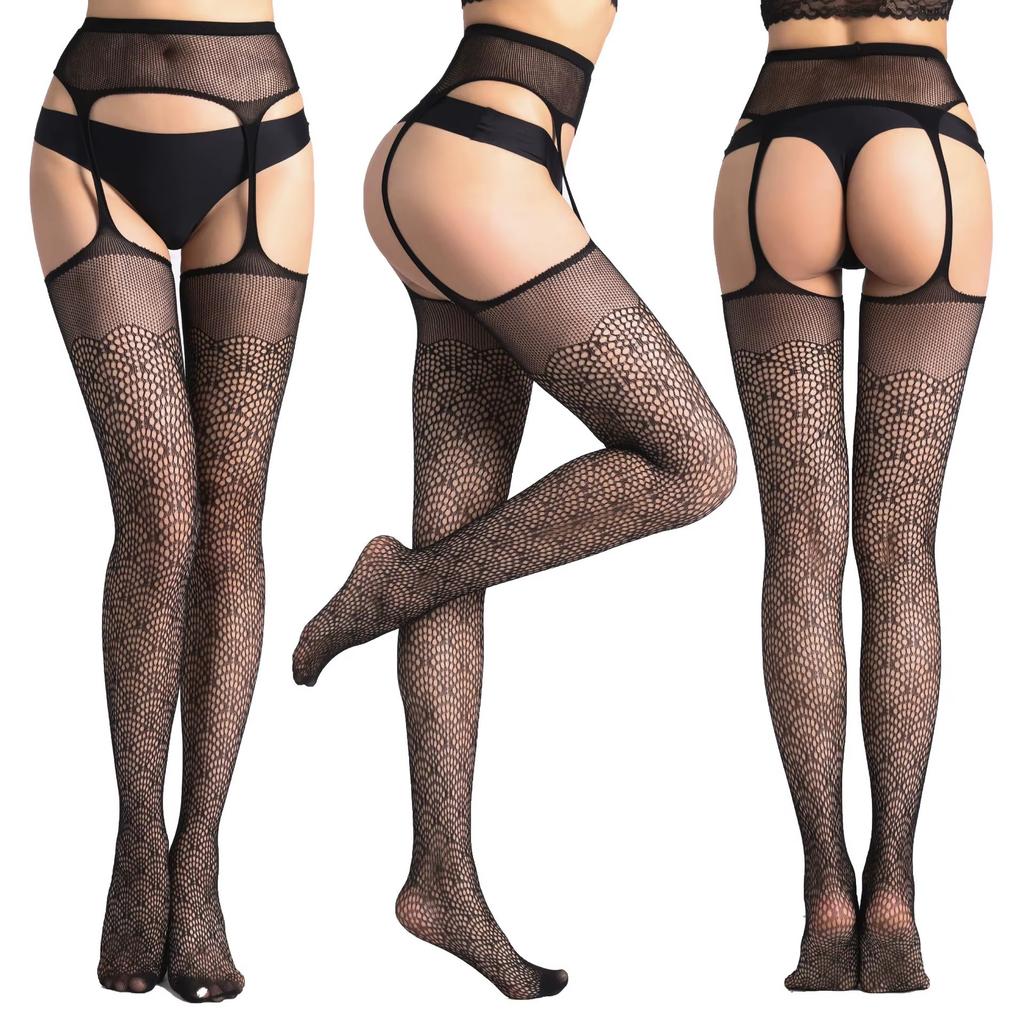 Buauty 12 PCS Black Fishnet Stockings For Women, Thigh Hight Fishnet Tights, Ladies Fish Net Tights Plus Size One Size Fit All