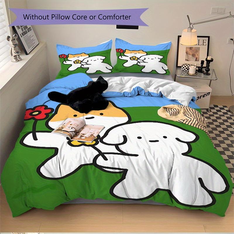3pcs Cat Flower Bedding Set, Breathable and Soft, Suitable for All Seasons, Ideal for Home Use, Suitable for Bedroom Decor 21179