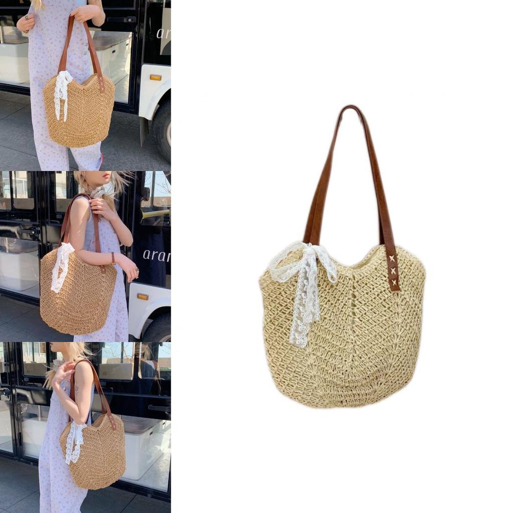 Simple Solid Color Large Capacity Women Casual Woven Tote Bag For Daily Use