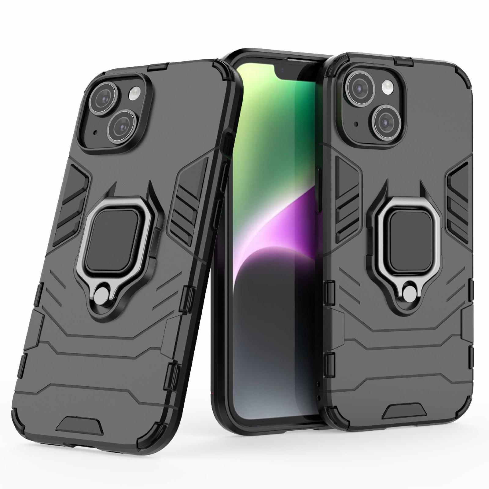 

For iPhone 15 Ring Holder Kickstand Back Cover TPU+PC Shockproof Phone Case Blue