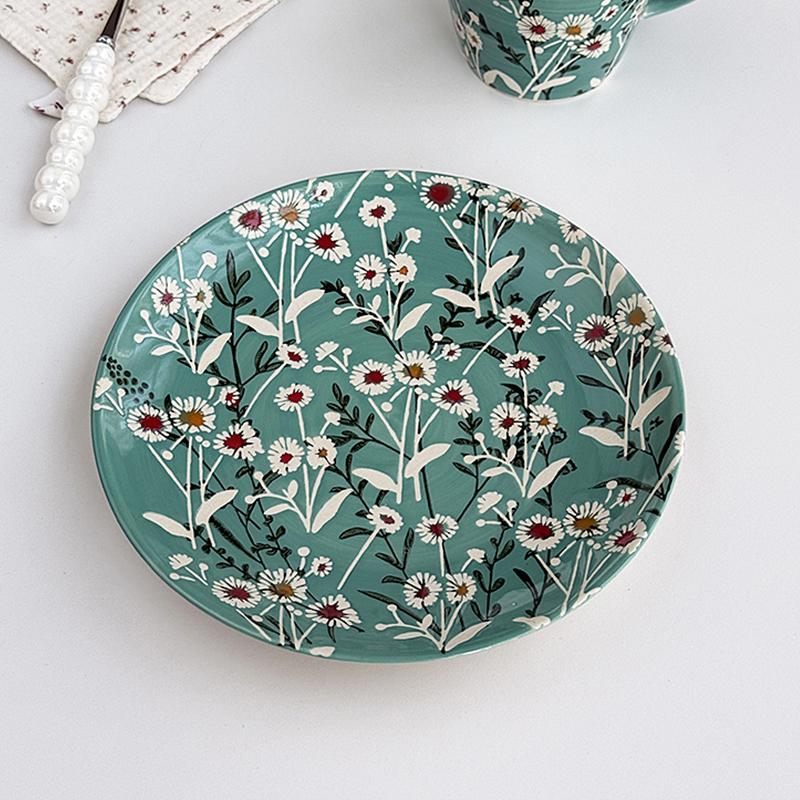 French Style Flower Pattern Ceramic Plates New Household 8 Inch High Aesthetic Dinner Tableware Colour Ceramic Glaze Plate