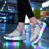 Sneakers with Wheels Runaway Shoes Children's Invisible Pulley Breathable Mesh Skating Shoelaces LED Lights Factory Direct Sales